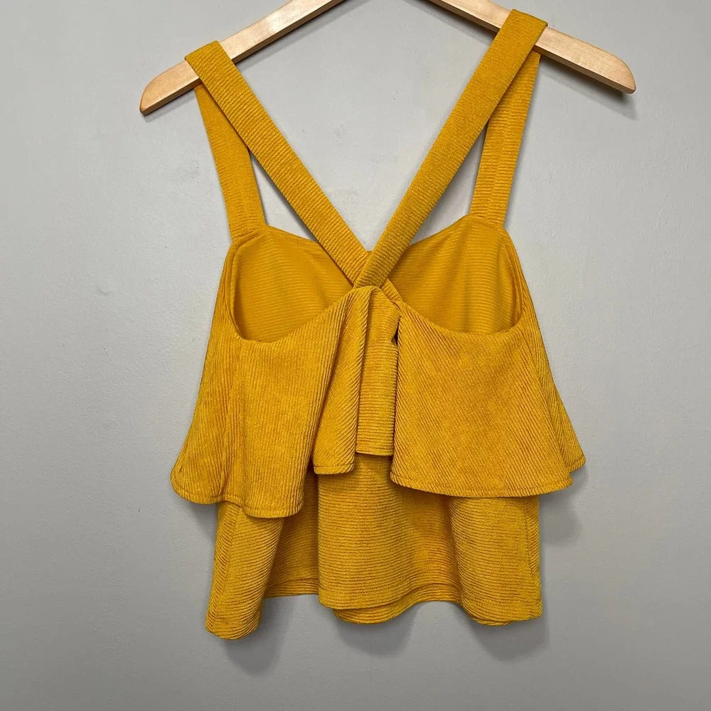 Madewell Ribbed Ruffle Float Flowy Tank Top Yellow S - Picture 2 of 6